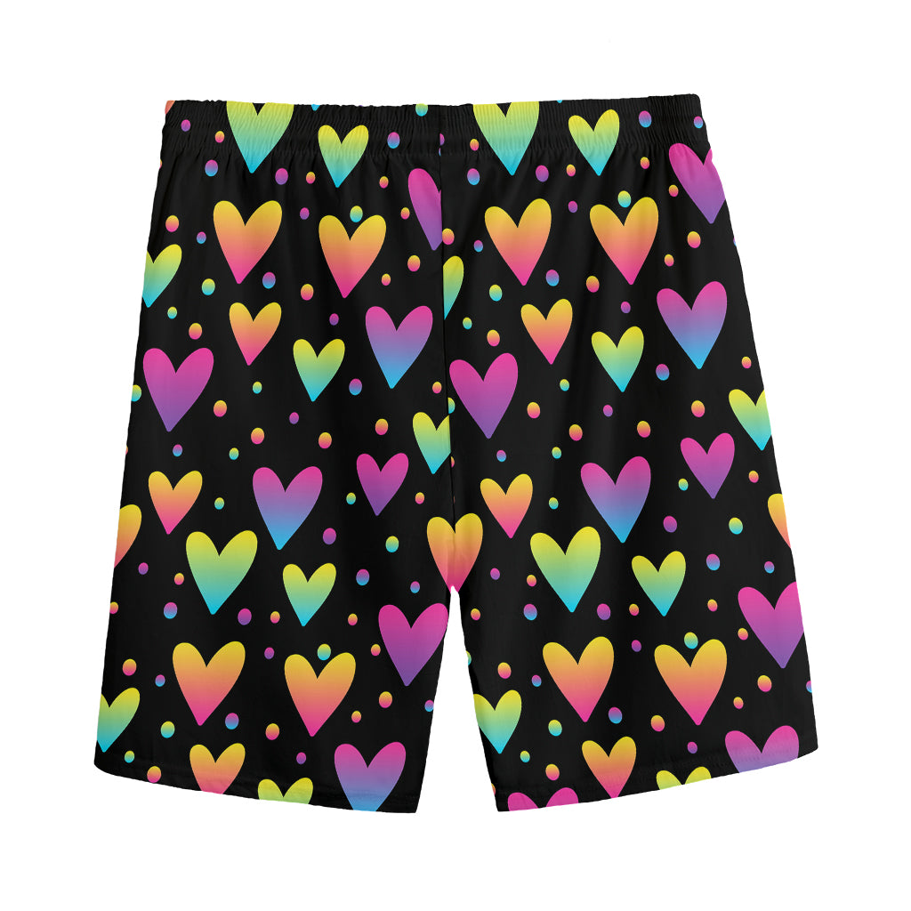 Colorful Heart Pattern Print Men's Sports Shorts