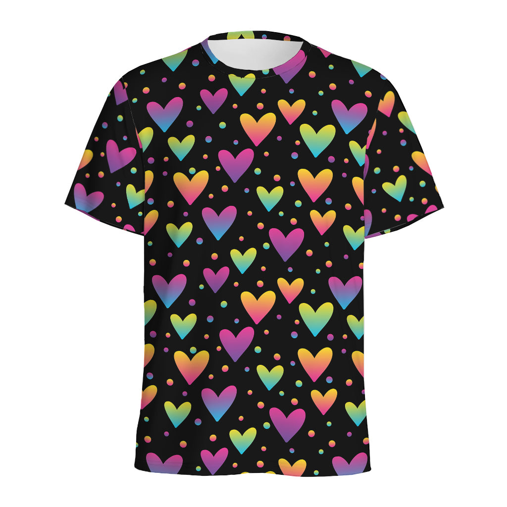 Colorful Heart Pattern Print Men's Sports T-Shirt