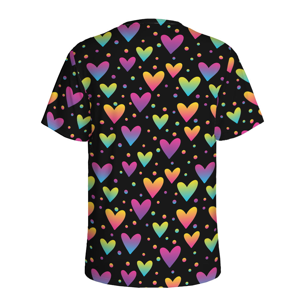 Colorful Heart Pattern Print Men's Sports T-Shirt
