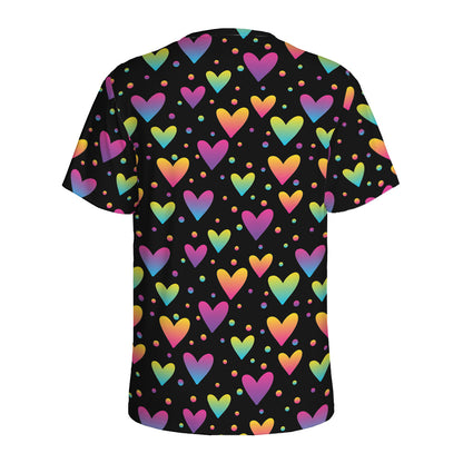 Colorful Heart Pattern Print Men's Sports T-Shirt