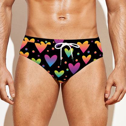 Colorful Heart Pattern Print Men's Swim Briefs