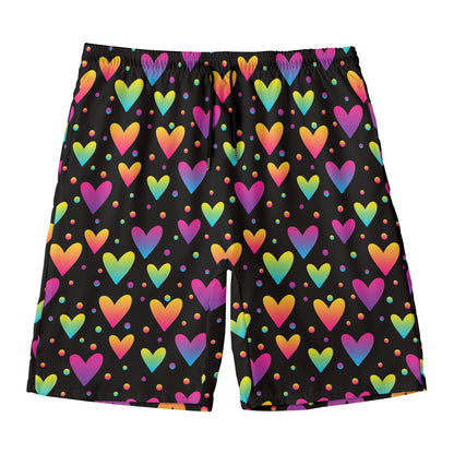 Colorful Heart Pattern Print Men's Swim Trunks