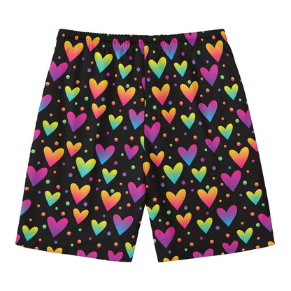 Colorful Heart Pattern Print Men's Swim Trunks