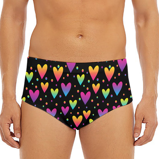 Colorful Heart Pattern Print Men's Triangle Swim Briefs