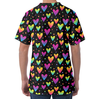 Colorful Heart Pattern Print Men's Velvet T-Shirt