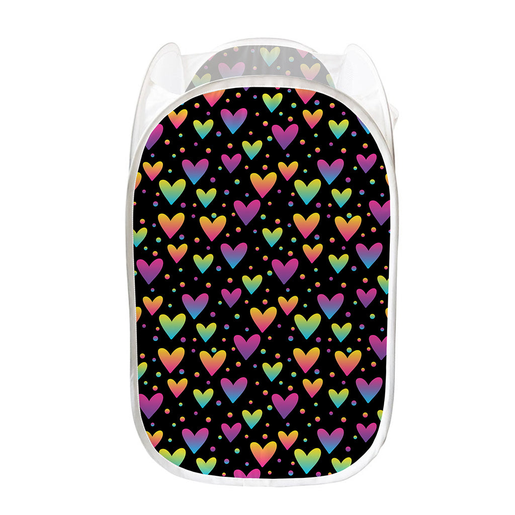Colorful Heart Pattern Print Mesh Laundry Hamper