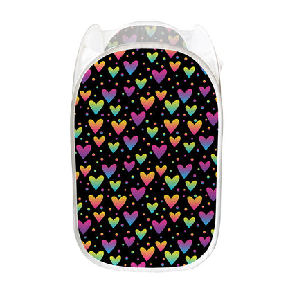 Colorful Heart Pattern Print Mesh Laundry Hamper