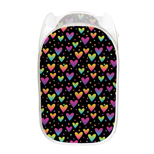 Colorful Heart Pattern Print Mesh Laundry Hamper