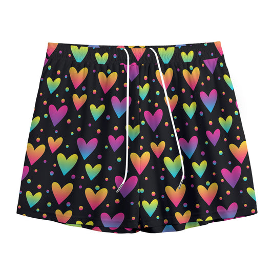 Colorful Heart Pattern Print Mesh Shorts