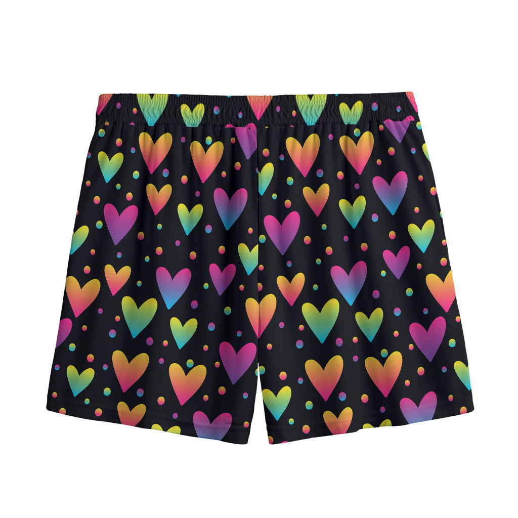 Colorful Heart Pattern Print Mesh Shorts