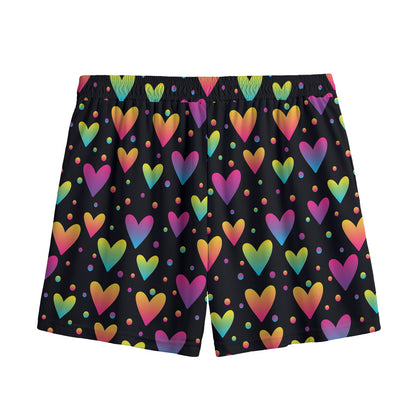 Colorful Heart Pattern Print Mesh Shorts