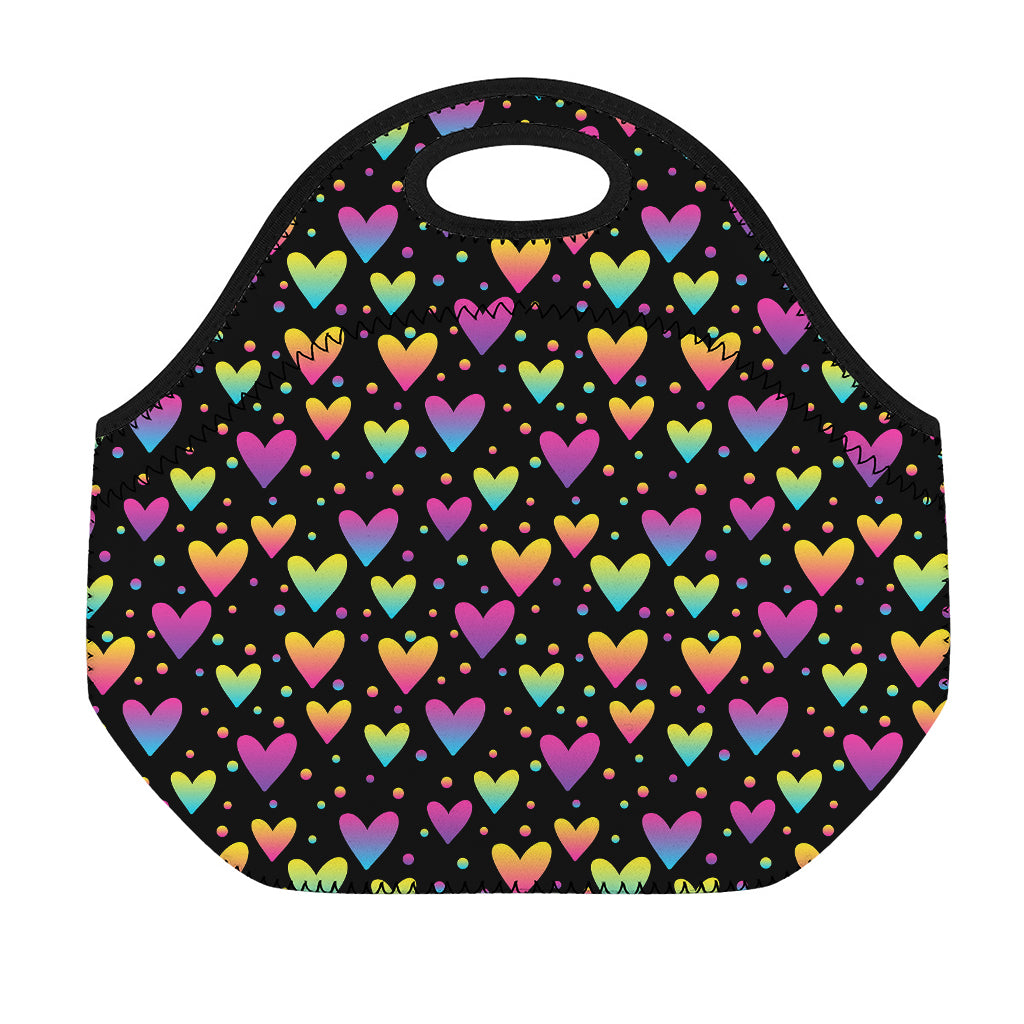 Colorful Heart Pattern Print Neoprene Lunch Bag