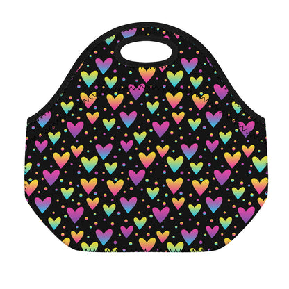 Colorful Heart Pattern Print Neoprene Lunch Bag