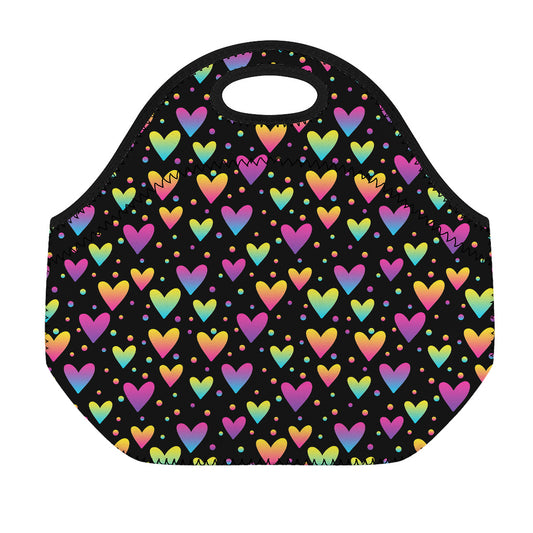 Colorful Heart Pattern Print Neoprene Lunch Bag