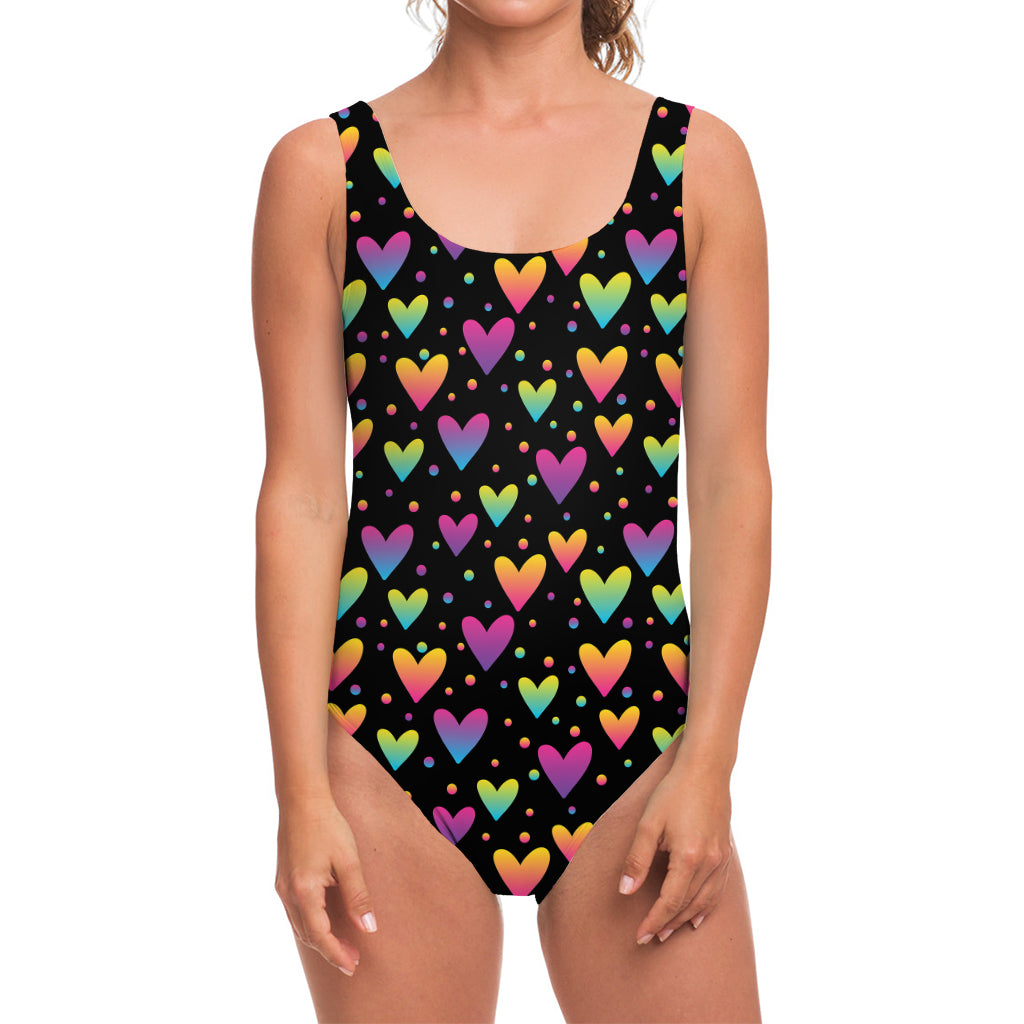 Colorful Heart Pattern Print One Piece Swimsuit