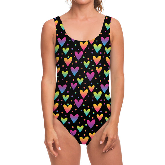 Colorful Heart Pattern Print One Piece Swimsuit