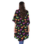Colorful Heart Pattern Print Open Front Beach Cover Up