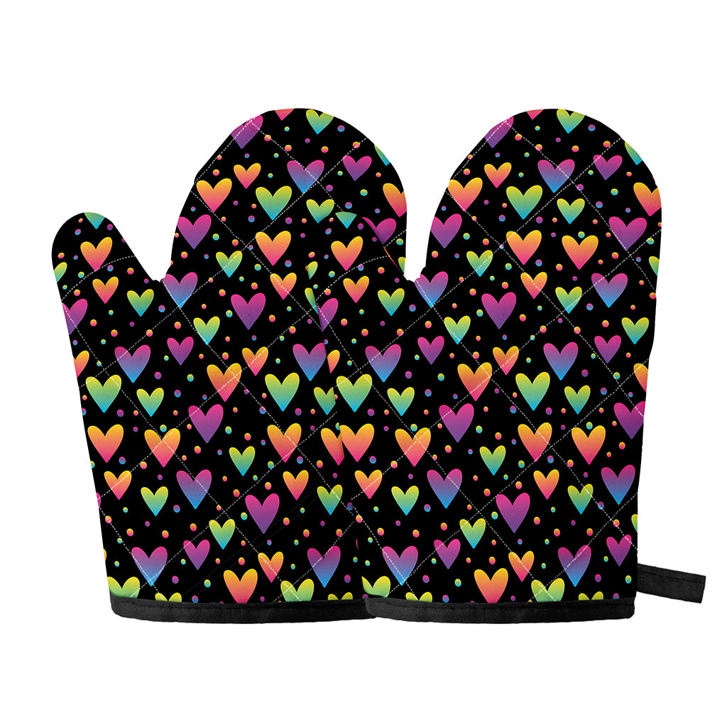 Colorful Heart Pattern Print Oven Mitts