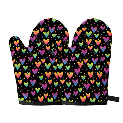 Colorful Heart Pattern Print Oven Mitts