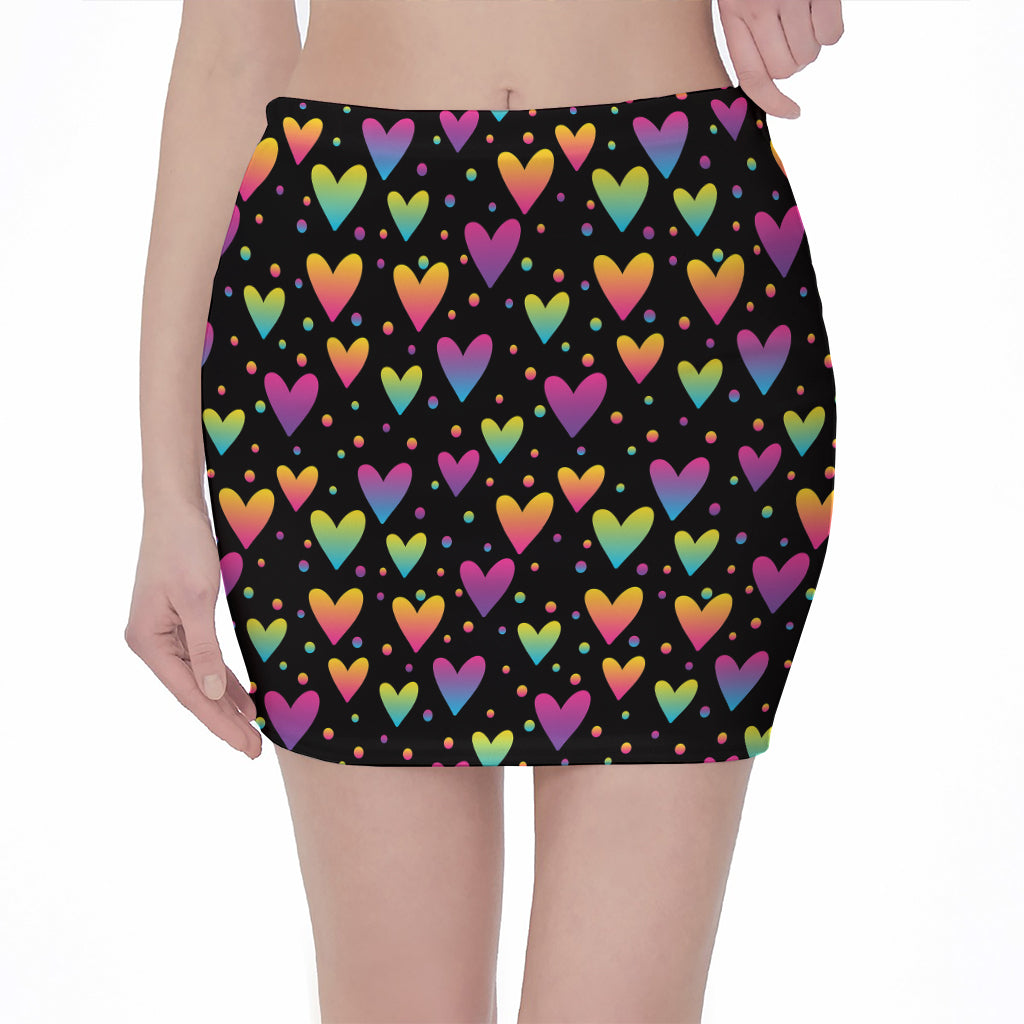 Colorful Heart Pattern Print Pencil Mini Skirt