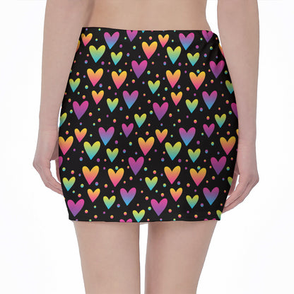 Colorful Heart Pattern Print Pencil Mini Skirt