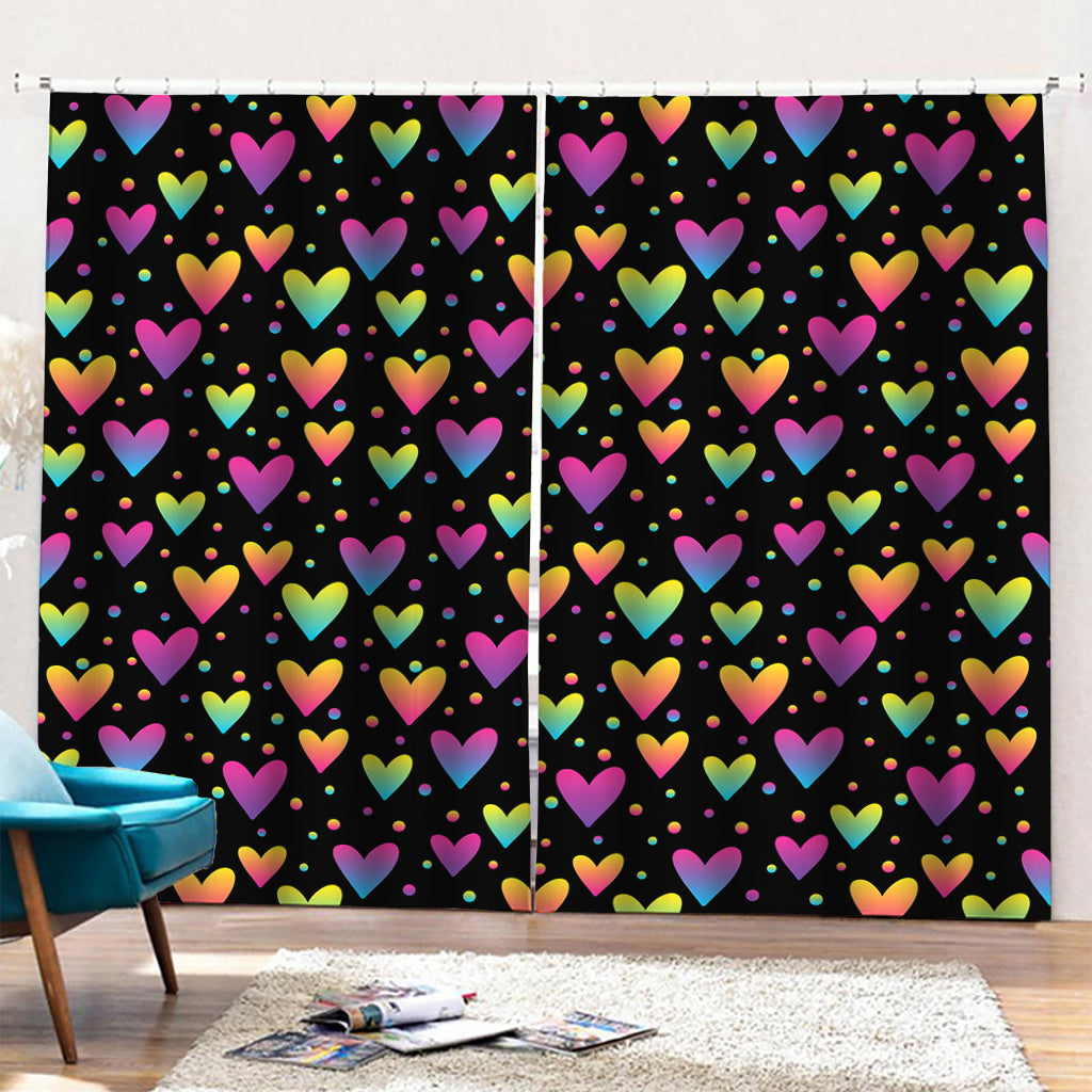 Colorful Heart Pattern Print Pencil Pleat Curtains