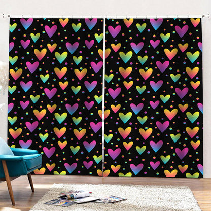 Colorful Heart Pattern Print Pencil Pleat Curtains