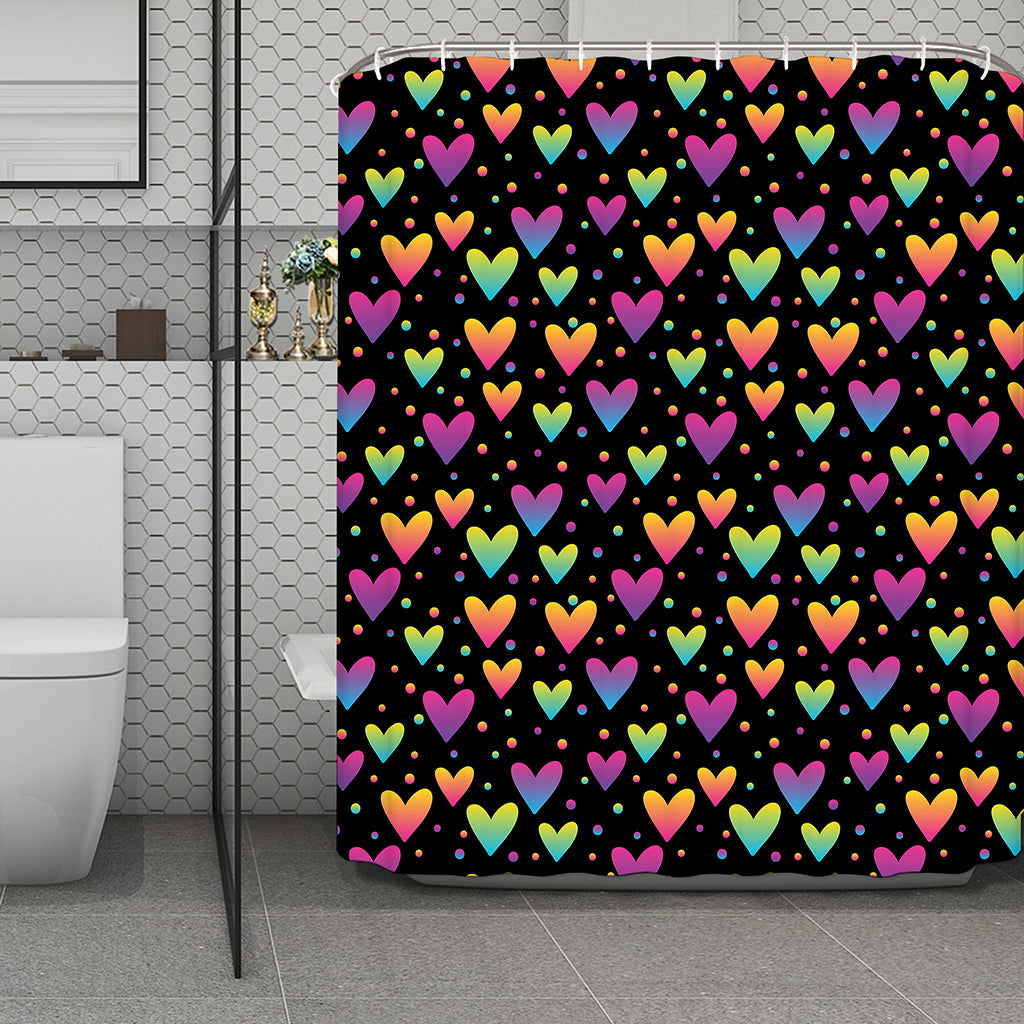 Colorful Heart Pattern Print Polyester Shower Curtain