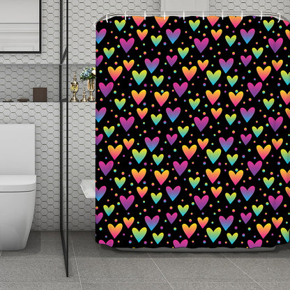 Colorful Heart Pattern Print Polyester Shower Curtain
