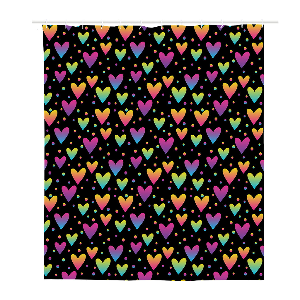 Colorful Heart Pattern Print Polyester Shower Curtain