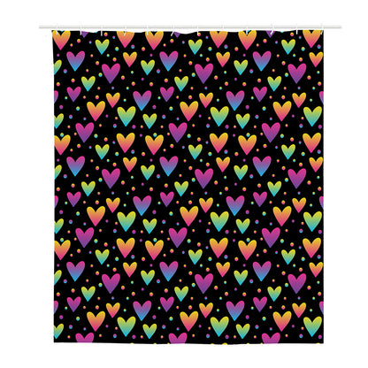 Colorful Heart Pattern Print Polyester Shower Curtain