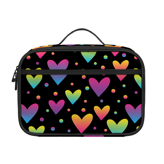 Colorful Heart Pattern Print Portable Lunch Bag