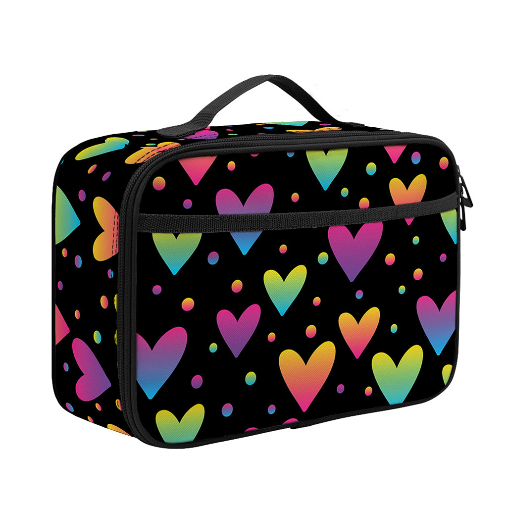 Colorful Heart Pattern Print Portable Lunch Bag