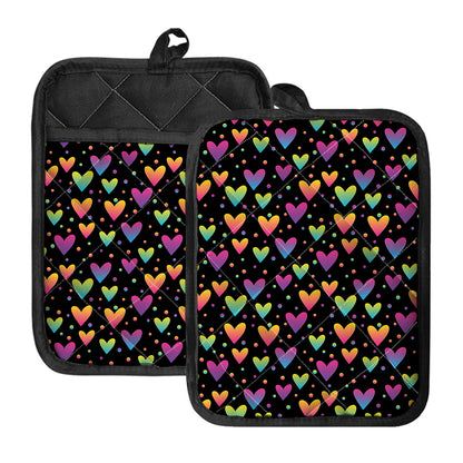 Colorful Heart Pattern Print Pot Holders With Pocket
