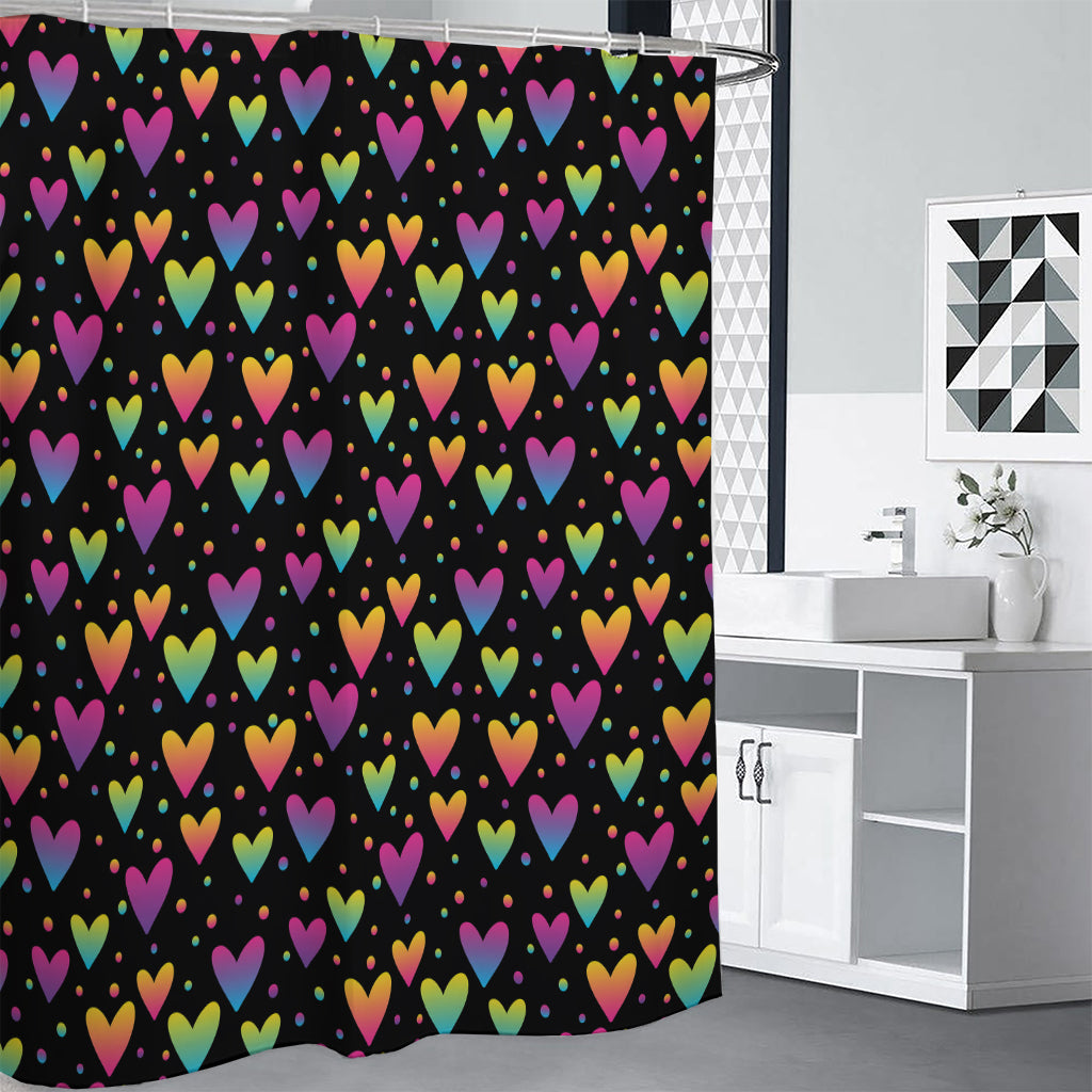 Colorful Heart Pattern Print Premium Shower Curtain