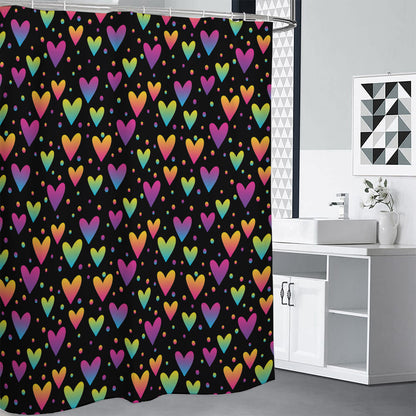 Colorful Heart Pattern Print Premium Shower Curtain