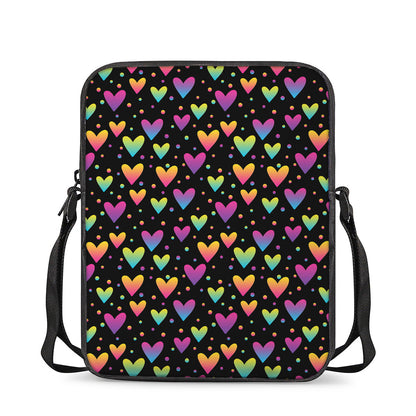 Colorful Heart Pattern Print Rectangular Crossbody Bag