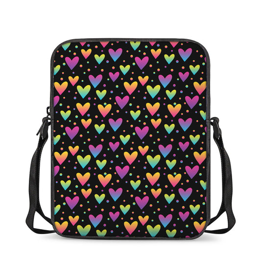 Colorful Heart Pattern Print Rectangular Crossbody Bag