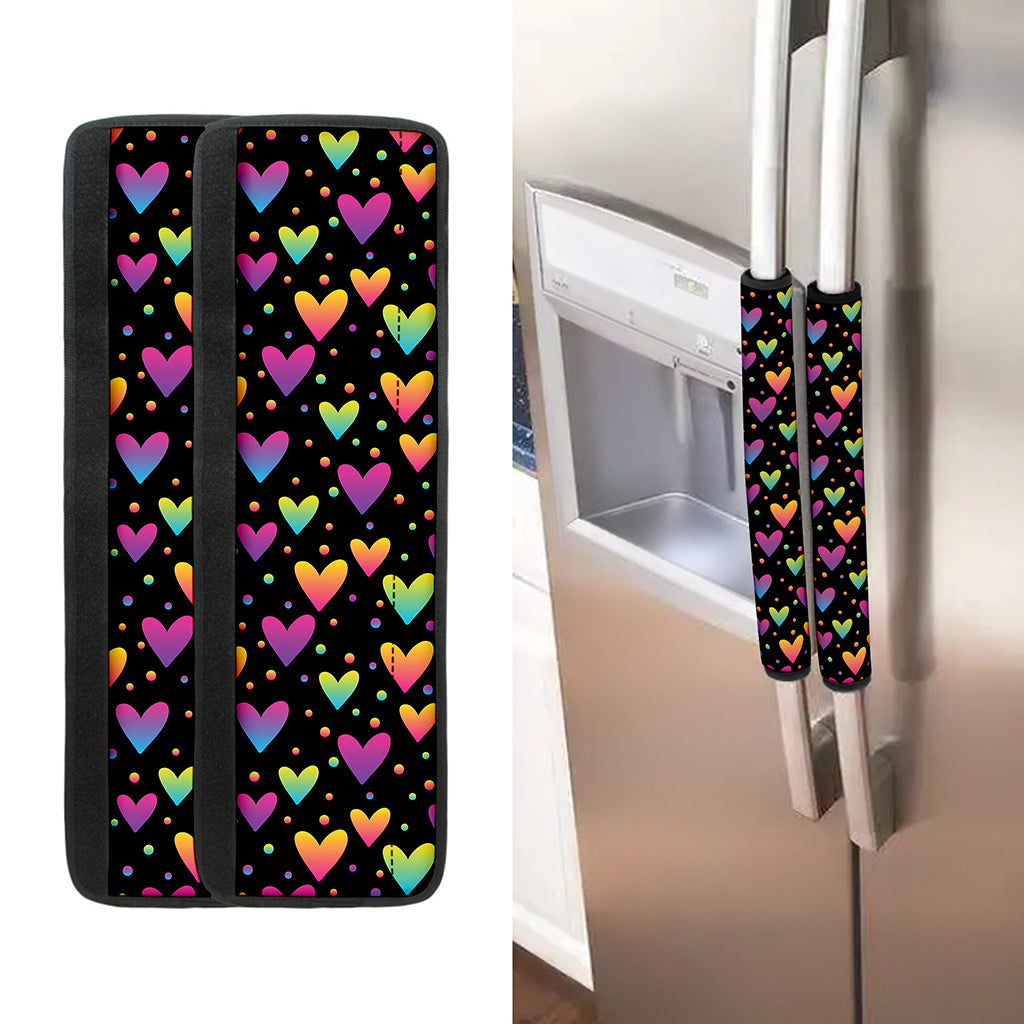 Colorful Heart Pattern Print Refrigerator Handle Covers