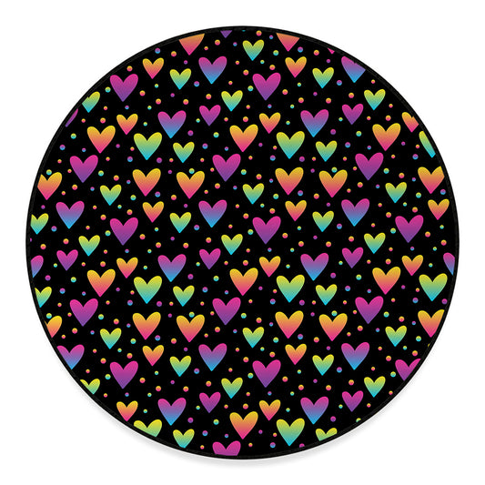 Colorful Heart Pattern Print Round Floor Mat