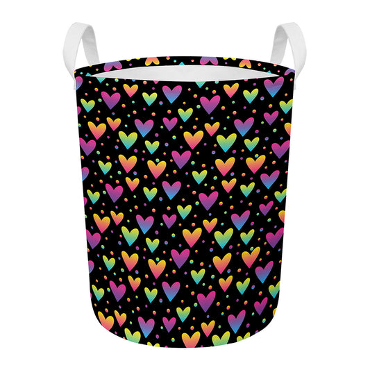 Colorful Heart Pattern Print Round Laundry Basket