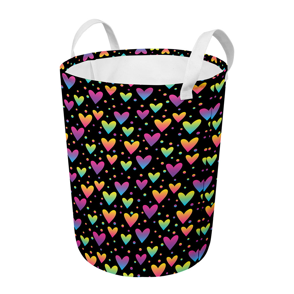 Colorful Heart Pattern Print Round Laundry Basket
