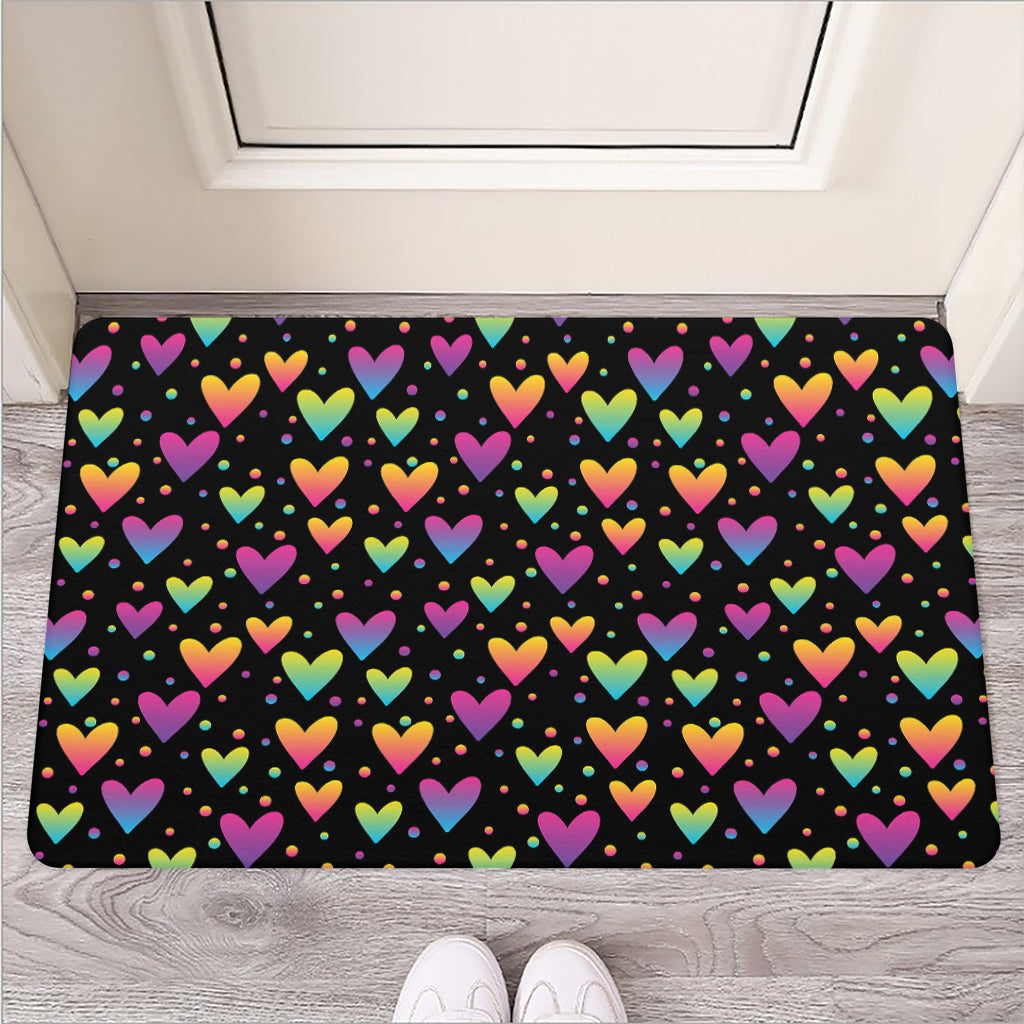 Colorful Heart Pattern Print Rubber Doormat