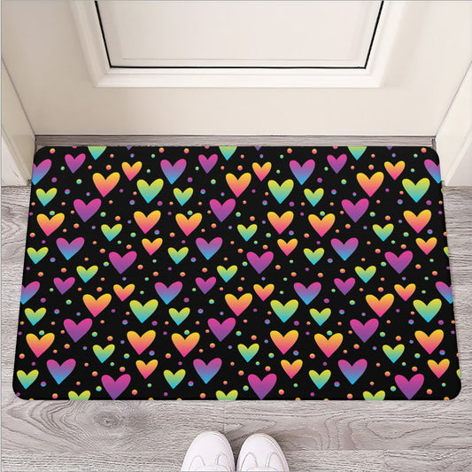Colorful Heart Pattern Print Rubber Doormat