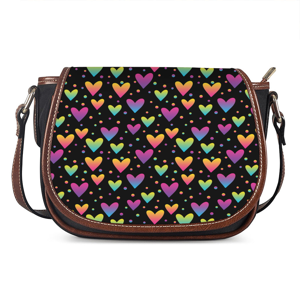 Colorful Heart Pattern Print Saddle Bag