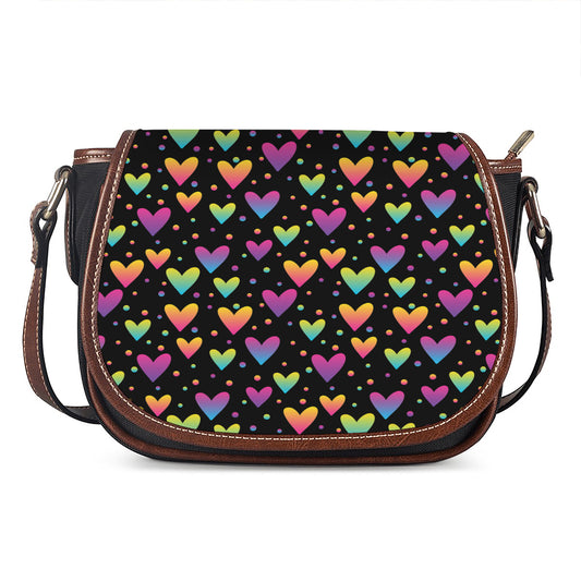 Colorful Heart Pattern Print Saddle Bag