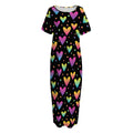 Colorful Heart Pattern Print Short Sleeve Long Nightdress