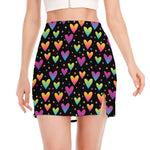 Colorful Heart Pattern Print Side Slit Mini Skirt