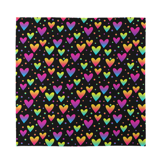 Colorful Heart Pattern Print Silk Bandana