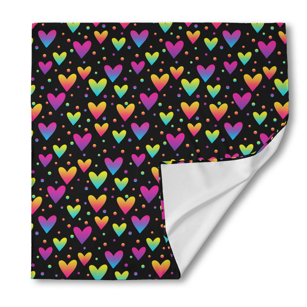 Colorful Heart Pattern Print Silk Bandana